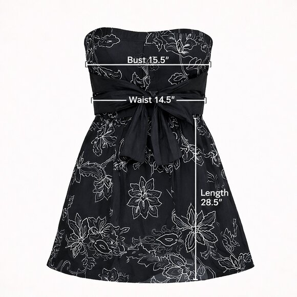 Costa Blanca Y2K Strapless Mini Dress Black Embroidered Floral Bow Coquette Part - Picture 2 of 14
